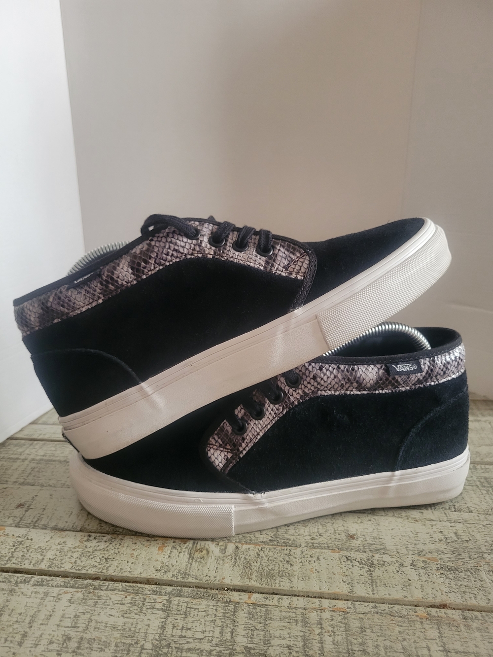 Supreme X Vans Black Suede Sneakers with Snakeskin Trim